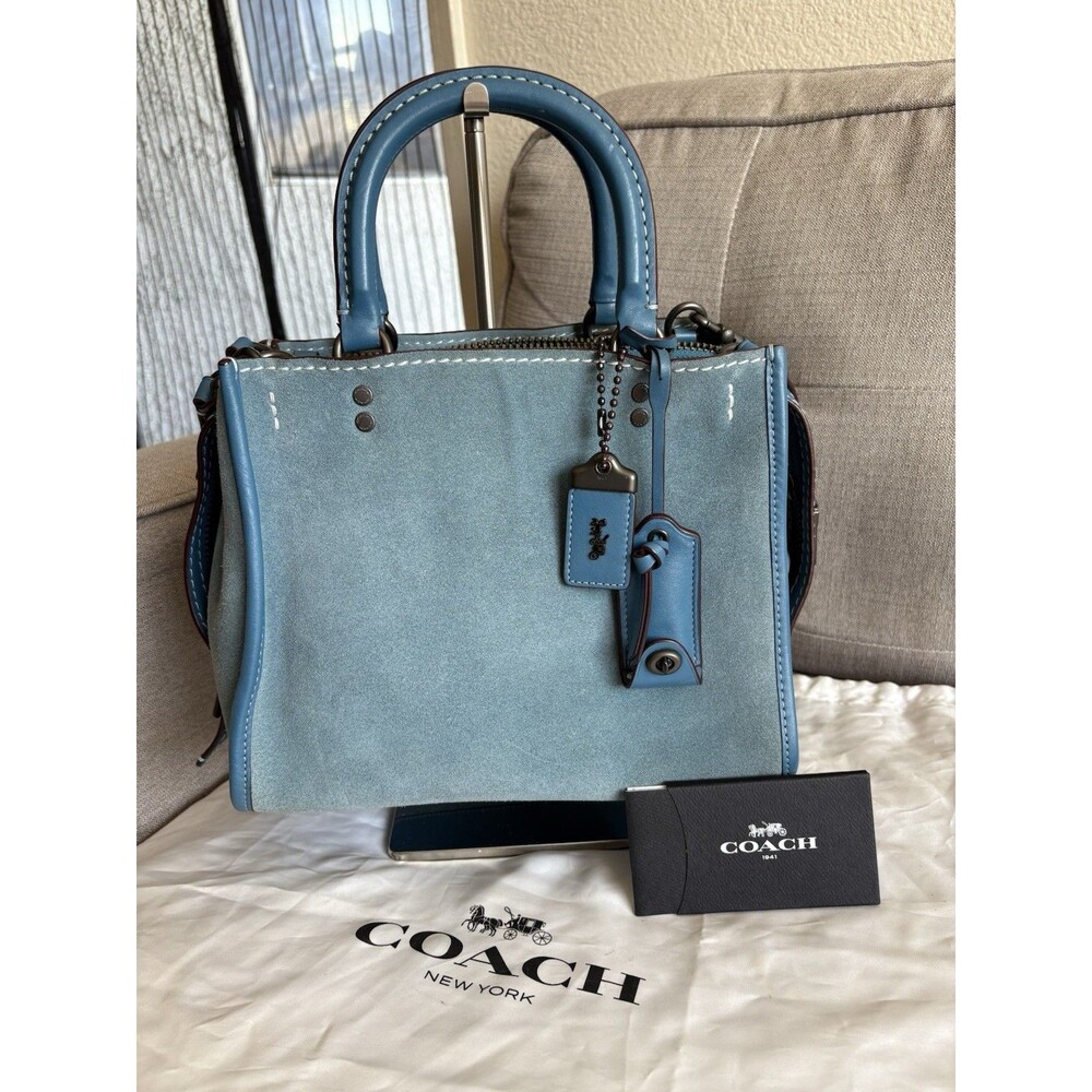 Coach 1941 Rogue 25 Handbag Chambray Blue Suede, Shoulder Bag Satchel Purse EUC